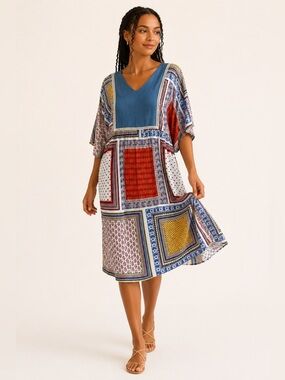 Vermont Country Store Patchwork Dress A Line Short Sleeve M